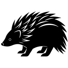 High-Quality Porcupine Silhouette Vector Icon White Background. 