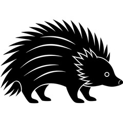 High-Quality Porcupine Silhouette Vector Icon White Background. 