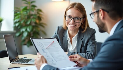 Friendly insurance broker assisting client with coverage options.