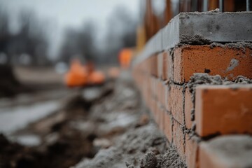 Fototapeta premium Close-up of bricks on a construction site, with focus on the texture. 