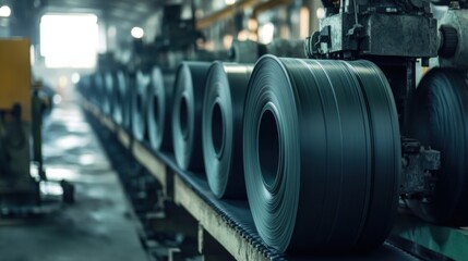 Fototapeta premium Industrial Process of Metal Coiling in a Manufacturing Environment