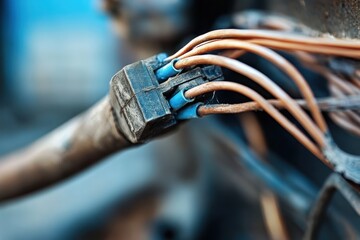 Obraz premium Electrical wiring repair: replacing old wires with new ones. 