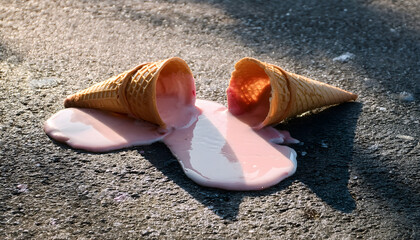 ice cream, fallen on the floor, melding, new, modern, pink, macro, photography, 