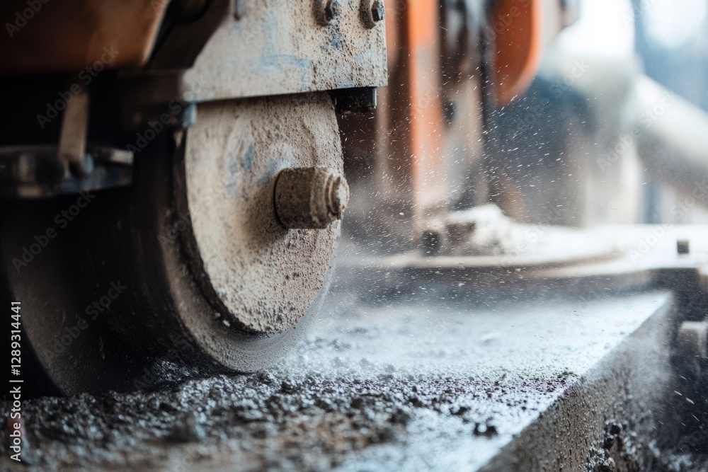 Poster using a large grinding machine to process concrete.