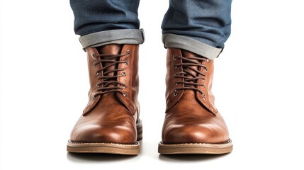 Men's leather ankle boots. Isolated on a white background with clipping path included