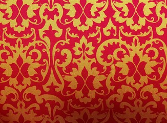 Regal Gold and Red Damask Pattern for Textiles, Wallpaper, Fabric Design