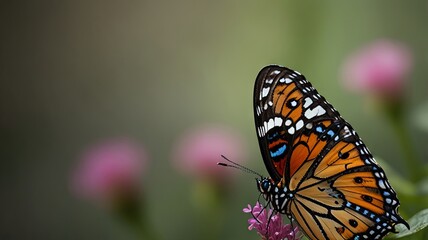 Fototapeta premium Captivating butterfly feeding on blossoms garden nature photography tranquil close-up beauty of wildlife