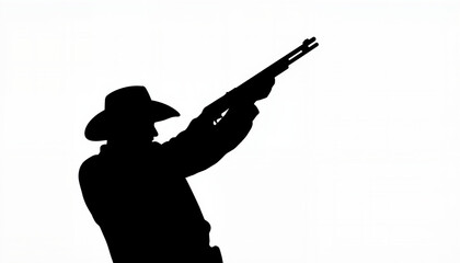 Sheriff silhouette aiming rifle, black and white, law enforcement symbol