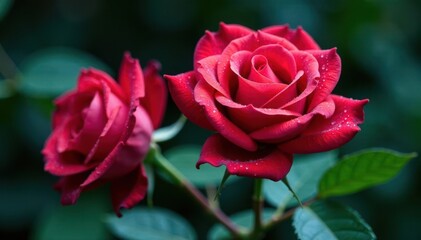 Freshly picked roses glisten with dew drops on a velvet cloth, roses, nature