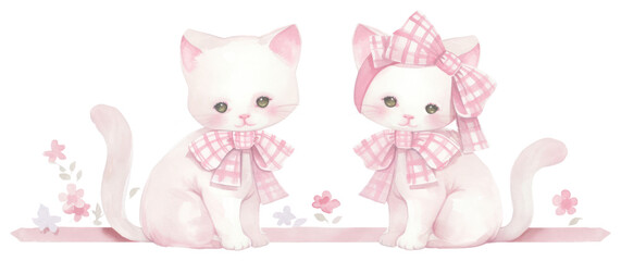Obraz premium PNG Pink cat cats illustration background.