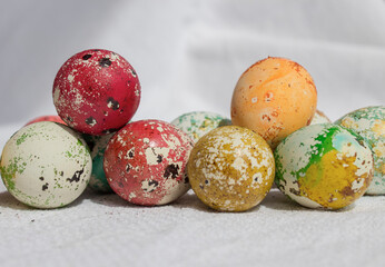 Happy Easter, Easter eggs hand painted in different colors.
