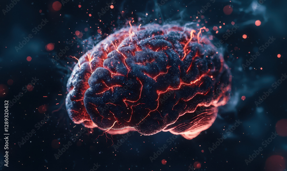 Poster exploring the intricate landscape of the mind: a stunning visualization of brain activity and though