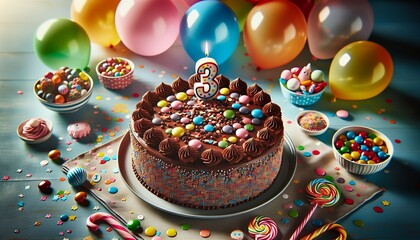 A happy birthday party for a child's third birthday.
