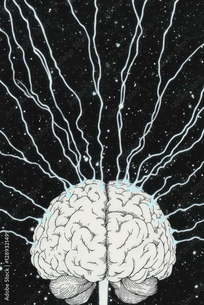 Poster exploring the dynamics of thought: an abstract representation of the brain's electric connections in