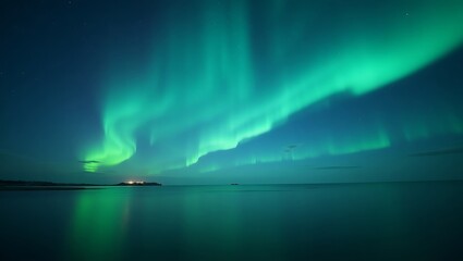 Naklejka premium Aurora Borealis over Calm Waters: A Night of Enchantment