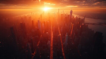 Obraz premium City Skyline at Sunset with Dramatic Shadows