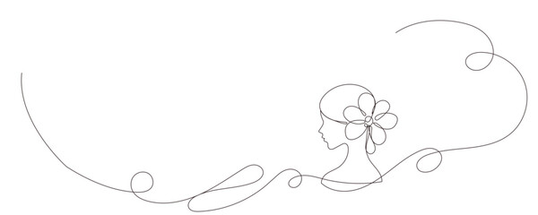 Line Art Woman Face Portrait. Continuous Line Doodle Silhouette Modern Drawn Female Head. Abstract Simple Outline Sketch Girl Person Profile Artwork. Woman Day Greeting Card Decoration