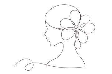 Line Art Woman Face Portrait. Continuous Line Doodle Silhouette Modern Drawn Female Head. Abstract Simple Outline Sketch Girl Person Profile Artwork. Woman Day Greeting Card Decoration