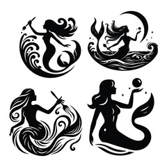 Obraz premium Mystical Mermaid Silhouettes: Enchanting Oceanic Art