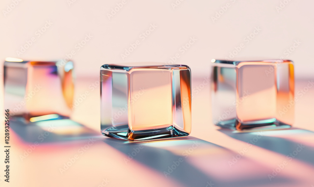 Aufkleber captivating ice cubes: a stunning display of color and light in minimalist setting for refreshing be