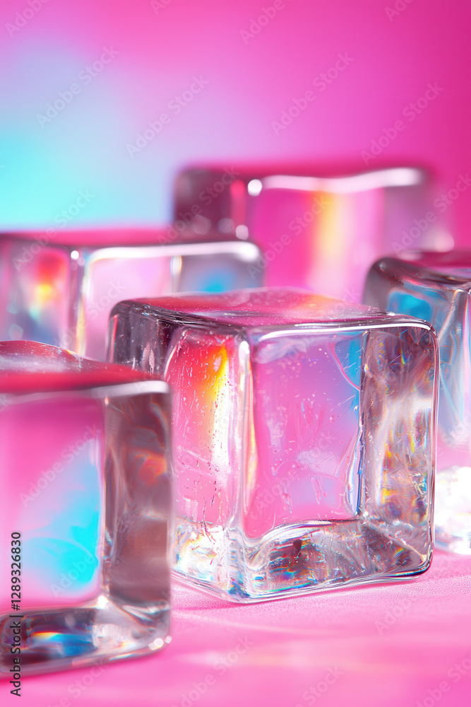 Aufkleber vibrant ice cubes sparkling in colorful light – a refreshing addition to your summer drinks and part