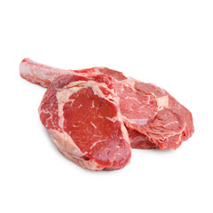 Pieces of raw beef meat isolated on white