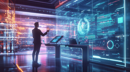 Futuristic office with advanced technology