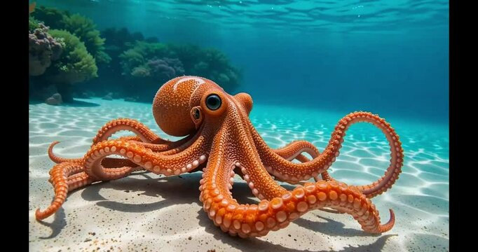 octopus in the sea. 4k video