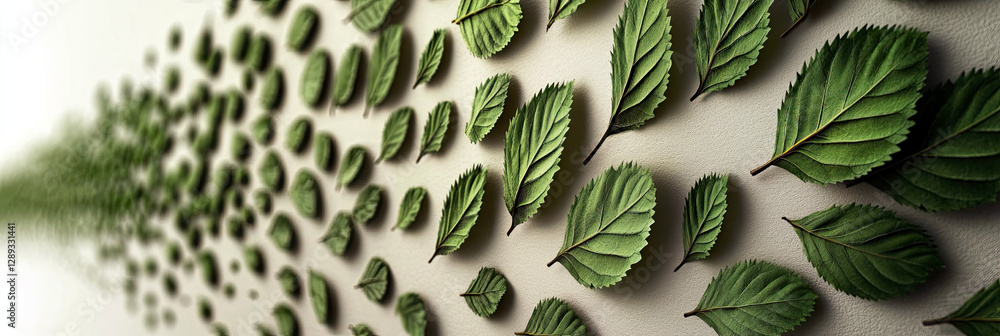 Poster circular arrangement of fresh green leaves creating a minimalistic flow of spring energy