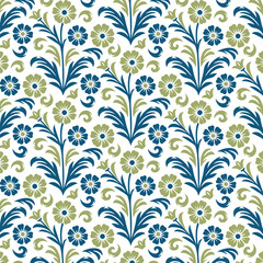 floral pattern with stylized ornamental foliage and seamless garden inspired blossoms for wallpaper and prints
