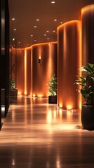 Sleek illuminated corridor in luxury residence high resolution hd photo
