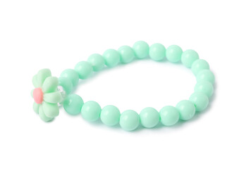 One green hair tie with flower isolated on white