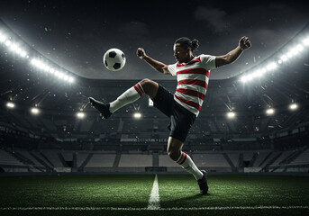 Pro Soccer Player Mid-Air Kick – Stunning Sports Image