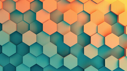 A colorful abstract gradient layout showcasing tessellated hexagons in bold gradients of magenta, cyan, and orange, creating a visually dynamic and modern pattern.