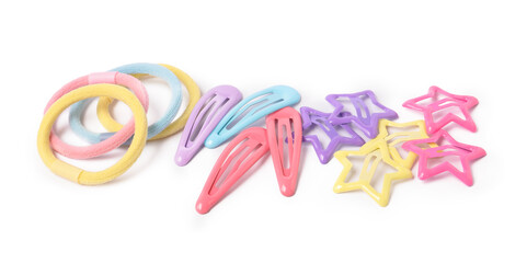 Colorful cute hair accessories isolated on white