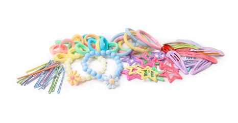 Colorful cute hair accessories isolated on white