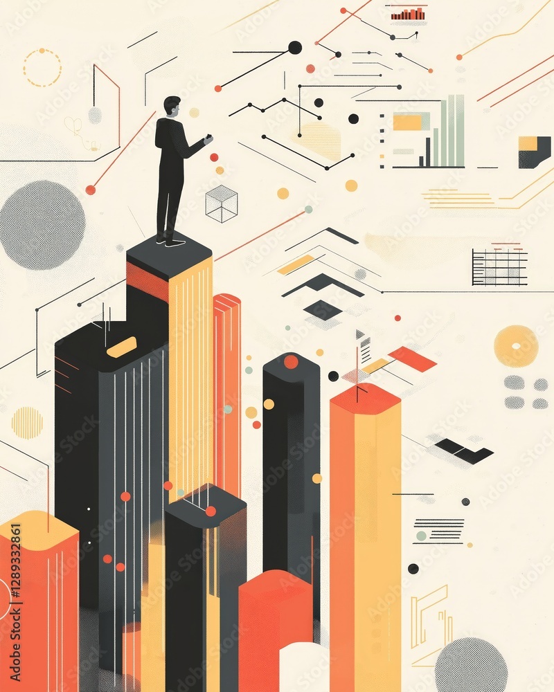 Aufkleber data visualization and business leadership modern abstract graphic of a leader standing on columns a