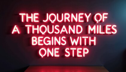 "The journey of a thousand miles begins with one step" in neon lights