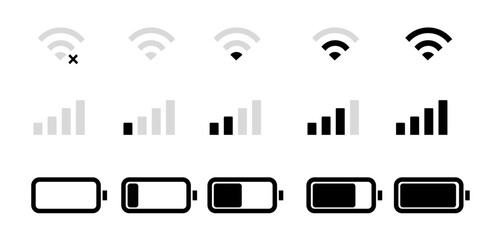 Mobile phone signal, wi-fi, battery icon. Status bar symbol modern, simple, vector, icon for website design, mobile app.