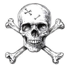 A detailed image depicting a skull and crossed bones