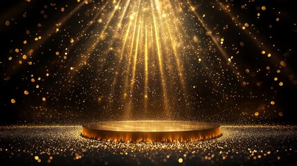 Sparkling Golden Podium with Glittering Lights and Dramatic Rays Award Ceremony Background
