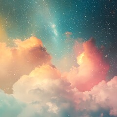A colorful painting of clouds in a starry night sky