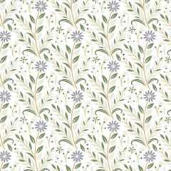 seamless floral pattern with botanical tile inspired details and intricate stems for wrapping and card designs
