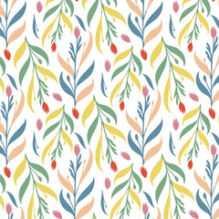 ornamental floral pattern with repeating nature inspired foliage and garden plant motifs for textile graphics
