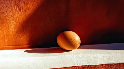 Warm Light Casts a Dramatic Shadow of a Single Egg on a Blank Surface