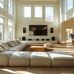 A modern interior design in a spacious living room