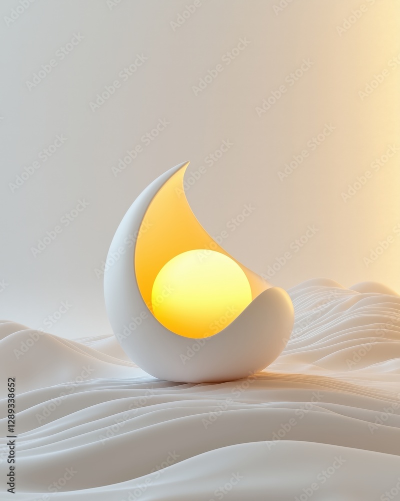 Poster abstract glowing orb lamp in a minimalist design resting on a textured surface with soft lighting pe
