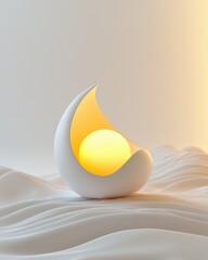 Abstract glowing orb lamp in a minimalist design resting on a textured surface with soft lighting Peaceful and modern decor element