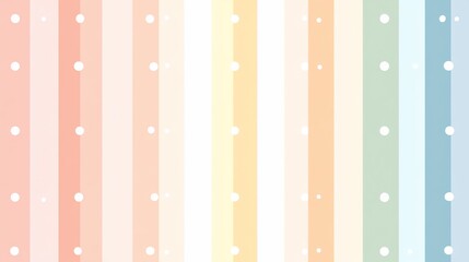Pastel rainbow stripes with white polka dots.