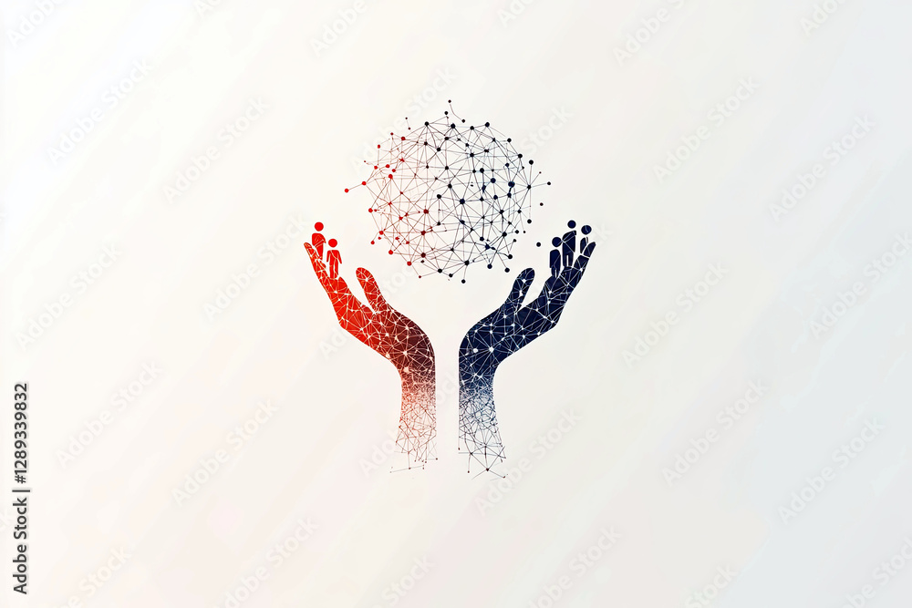 Poster collaboration between human hands and ai represented through a dynamic, balanced logo design